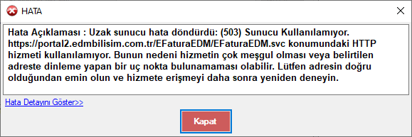 Uzak sunucu hata döndürdü: (503) Sunucu Kullanılamıyor.