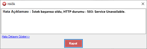 İstek başarısız oldu, HTTP durumu : 503: Service Unavailable.