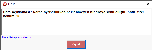 Name ayrıştırılırken beklenmeyen bir dosya sonu oluştu. Satır 2024, konum 30.